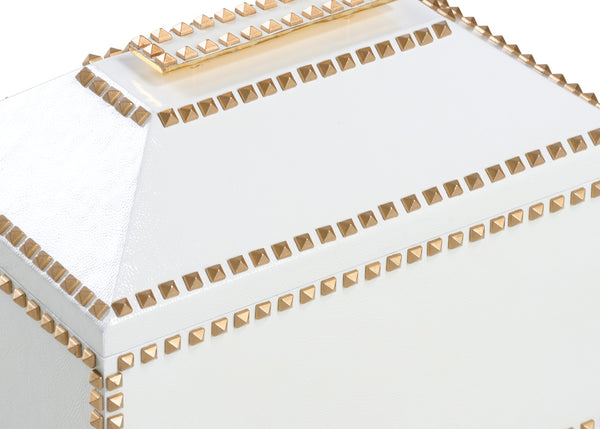 Chelsea House Chic White Studded Storage Box By Shayla Copas — Faux Leather, Gold Accents, Handle, Textured Decor 385257