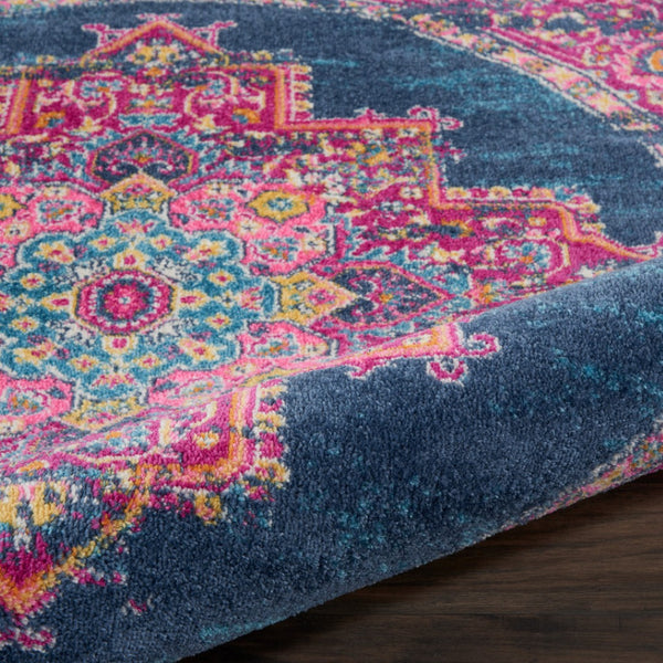 HomeRoots 5' Elegant Ivory and Blue Round Indoor-Outdoor Area Rug with Timeless Floral Design and Durability 8? 385257
