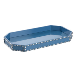 Chelsea House Chic Studded Tray By Shayla Copas — Blue Wood & Leather Centerpiece With Silver Studs, 27.75" Wide 385258