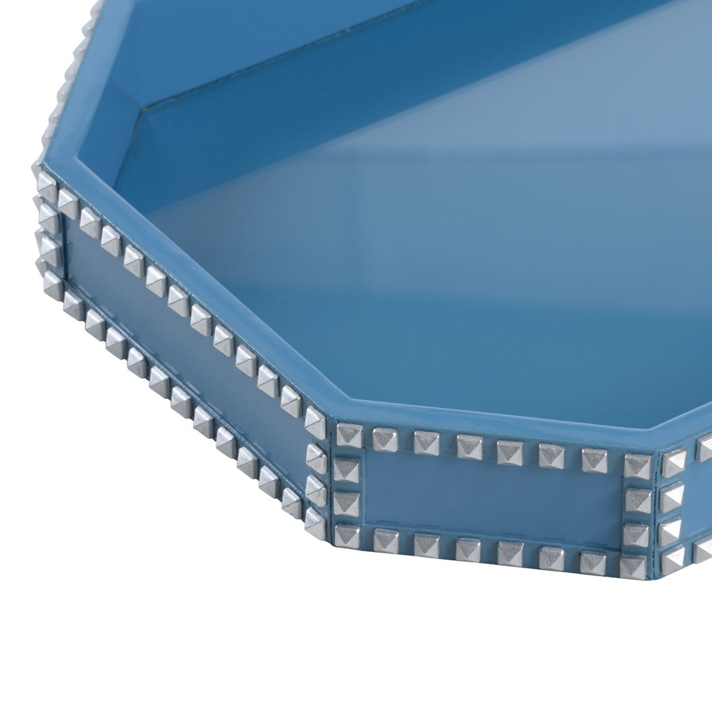 Chelsea House Chic Studded Tray By Shayla Copas — Blue Wood & Leather Centerpiece With Silver Studs, 27.75" Wide 385258