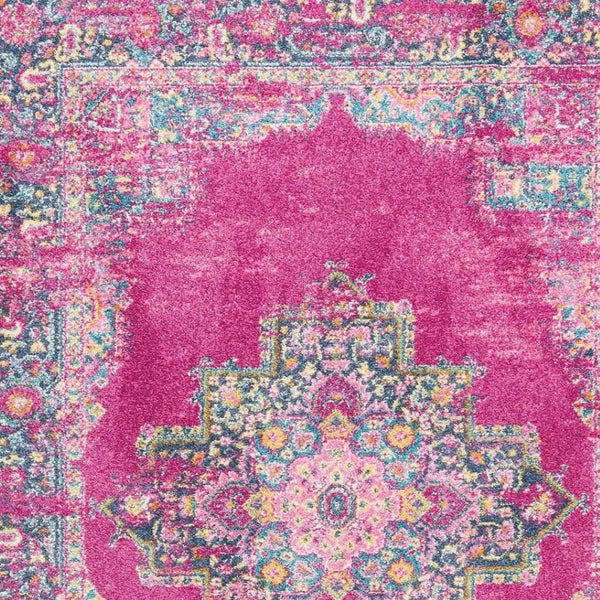 HomeRoots 5' Vibrant Fuchsia and Blue Oriental Distressed Area Rug - Timeless Design for Modern Spaces 5' x 7' 385262