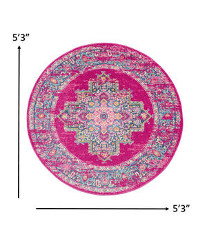 Homeroots 5' Fuchsia Round Power Loom Area Rug  Polypropylene 385263