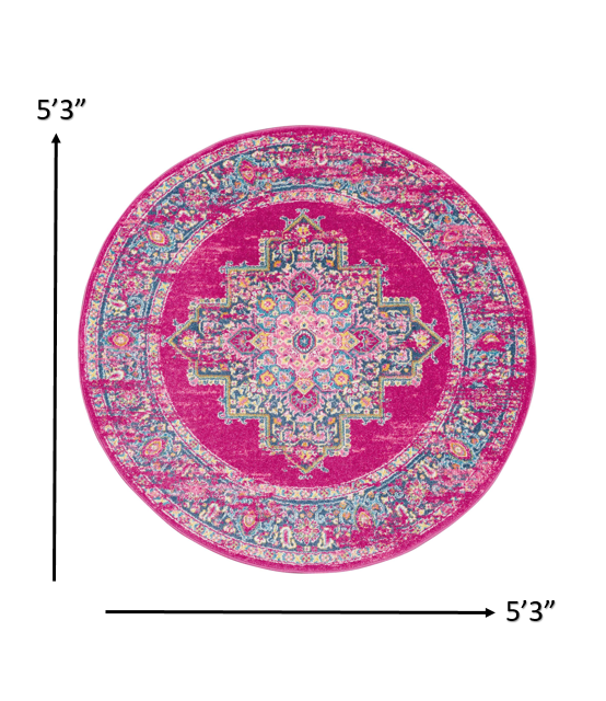 Homeroots 5' Fuchsia Round Power Loom Area Rug  Polypropylene 385263
