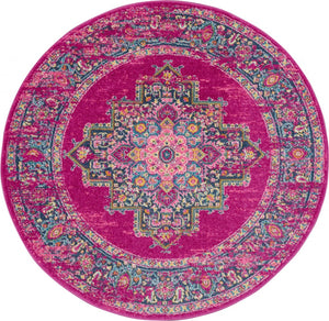 Homeroots 5' Fuchsia Round Power Loom Area Rug  Polypropylene 385263