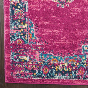 HomeRoots 5' Vibrant Fuchsia and Blue Oriental Distressed Area Rug - Timeless Design for Modern Spaces 7' x 10' 385264