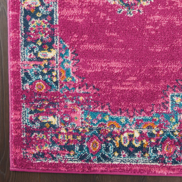 HomeRoots 5' Vibrant Fuchsia and Blue Oriental Distressed Area Rug - Timeless Design for Modern Spaces 7' x 10' 385264