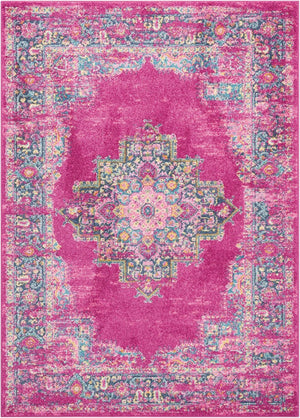 HomeRoots 5' Vibrant Fuchsia and Blue Oriental Distressed Area Rug - Timeless Design for Modern Spaces 7' x 10' 385264