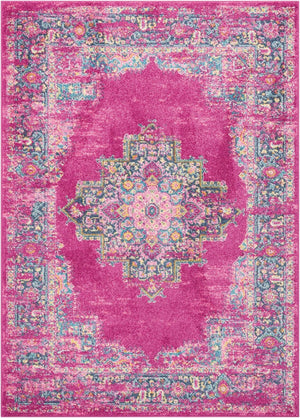 HomeRoots 5' Vibrant Fuchsia and Blue Oriental Distressed Area Rug - Timeless Design for Modern Spaces 7' x 10' 385264