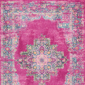 HomeRoots 5' Vibrant Fuchsia and Blue Oriental Distressed Area Rug - Timeless Design for Modern Spaces 7' x 10' 385264