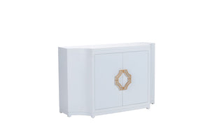 Chelsea House Jean Sculptural Credenza In White Lacquer With Gold Leaf Accents, Curved Panels & Adjustable Storage 385268