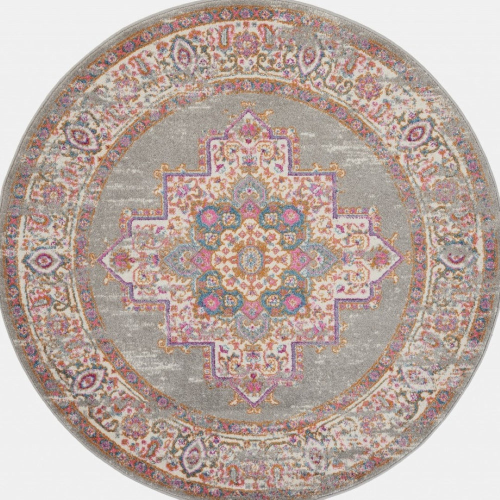 HomeRoots 5' Gray and Gold Distressed Medallion Area Rug – Vintage Elegance for Any Living Space Decor 5? 385269