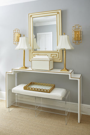 Chelsea House Chatsworth White Lacquer Console Table With Gold Accents — 65" Stepdown Design By Elizabeth Wicker 385271