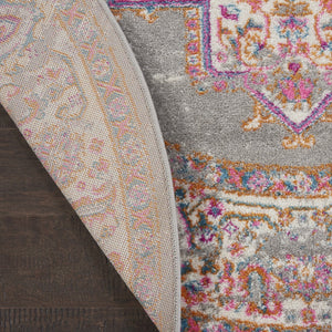 Homeroots 8' Gray And Gold Medallion Distressed Round Rug - Durable, Stylish, And Perfect For Any Room Décor! 8? Polypropylene 385271