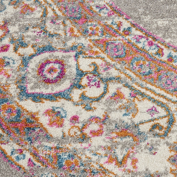 Homeroots 8' Gray And Gold Medallion Distressed Round Rug - Durable, Stylish, And Perfect For Any Room Décor! 8? Polypropylene 385271