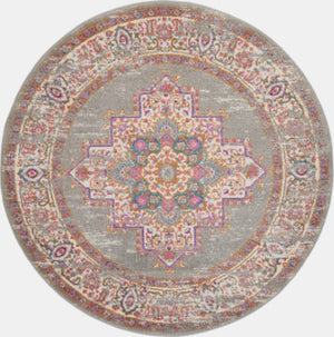 Homeroots 8' Gray And Gold Medallion Distressed Round Rug - Durable, Stylish, And Perfect For Any Room Décor! 8? Polypropylene 385271