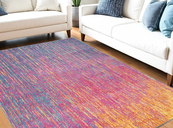 HomeRoots 5' Bold Blue and Orange Abstract Area Rug – Modern Design, Durable, Softens Spaces, Easy Care 5' X 7' Rectangle 385274