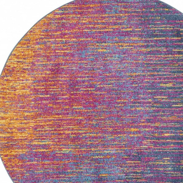 HomeRoots 5' Bold Blue and Orange Abstract Area Rug – Modern Design, Durable, Softens Spaces, Easy Care 5' Round Round 385275