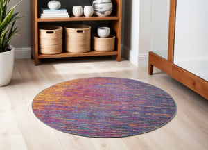 HomeRoots 5' Bold Blue and Orange Abstract Area Rug – Modern Design, Durable, Softens Spaces, Easy Care 5' Round Round 385275