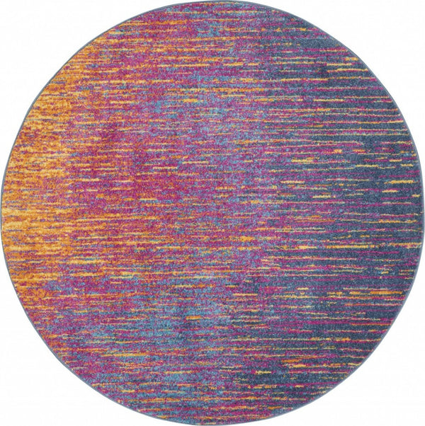 HomeRoots 5' Bold Blue and Orange Abstract Area Rug – Modern Design, Durable, Softens Spaces, Easy Care 5' Round Round 385275