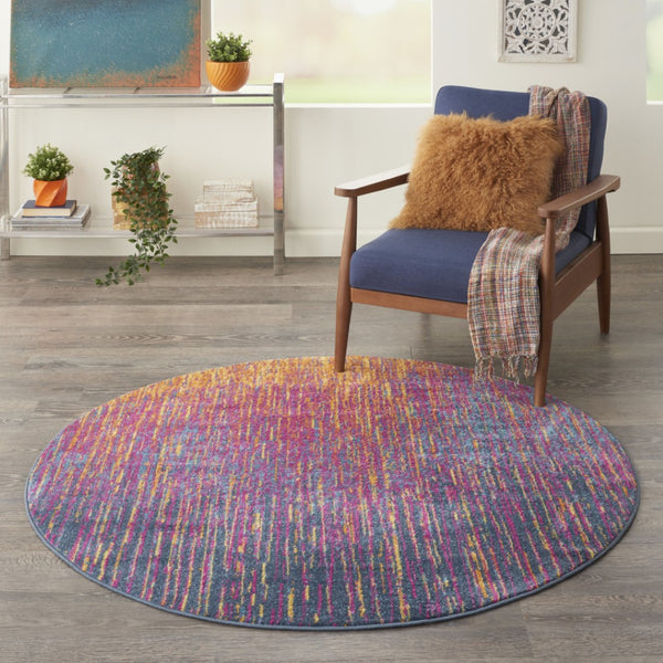 HomeRoots 5' Bold Blue and Orange Abstract Area Rug – Modern Design, Durable, Softens Spaces, Easy Care 5' Round Round 385275
