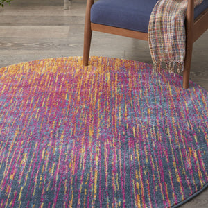 HomeRoots 5' Bold Blue and Orange Abstract Area Rug – Modern Design, Durable, Softens Spaces, Easy Care 5' Round Round 385275