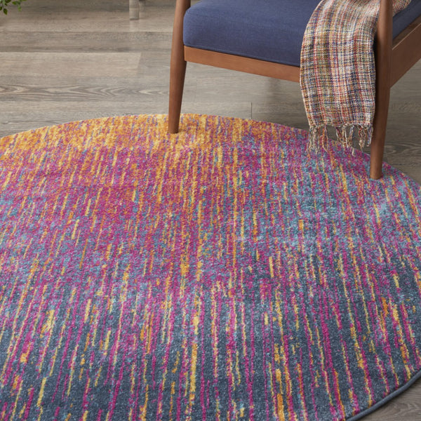 HomeRoots 5' Bold Blue and Orange Abstract Area Rug – Modern Design, Durable, Softens Spaces, Easy Care 5' Round Round 385275