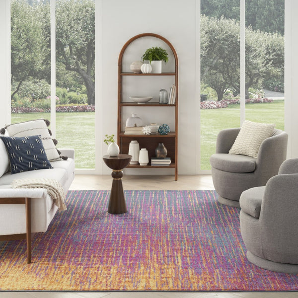 HomeRoots 5' Bold Blue and Orange Abstract Area Rug – Modern Design, Durable, Softens Spaces, Easy Care 8' X 10' Rectangle 385276