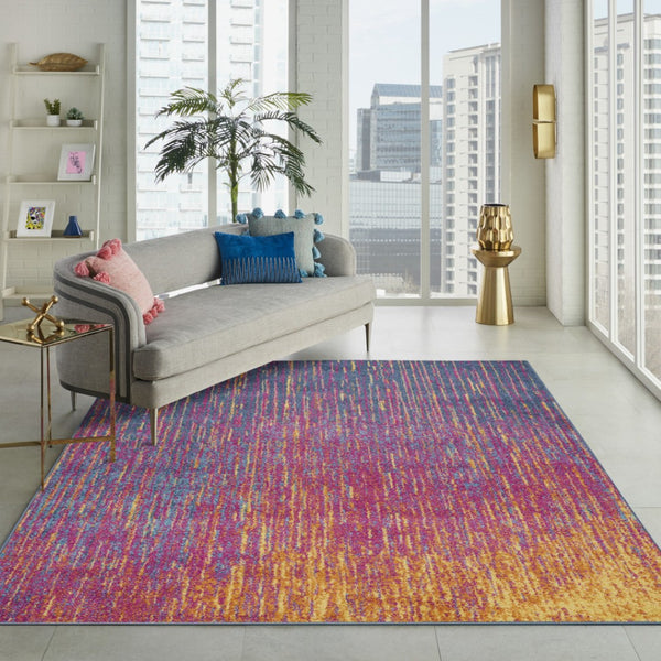 HomeRoots 5' Bold Blue and Orange Abstract Area Rug – Modern Design, Durable, Softens Spaces, Easy Care 8' X 10' Rectangle 385276