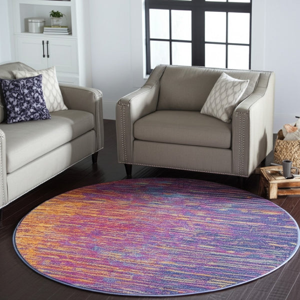 HomeRoots 5' Bold Blue and Orange Abstract Area Rug – Modern Design, Durable, Softens Spaces, Easy Care 8' Round Round 385277