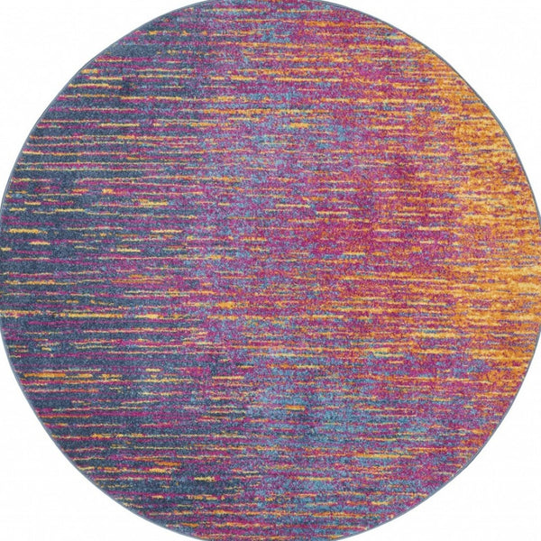 HomeRoots 5' Bold Blue and Orange Abstract Area Rug – Modern Design, Durable, Softens Spaces, Easy Care 8' Round Round 385277