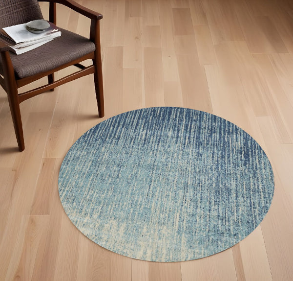 HomeRoots 5' Blue and Ivory Abstract Area Rug - Modern Design, Durable, Soft Pile for Any Room Decor Style 5' Round Round 385285