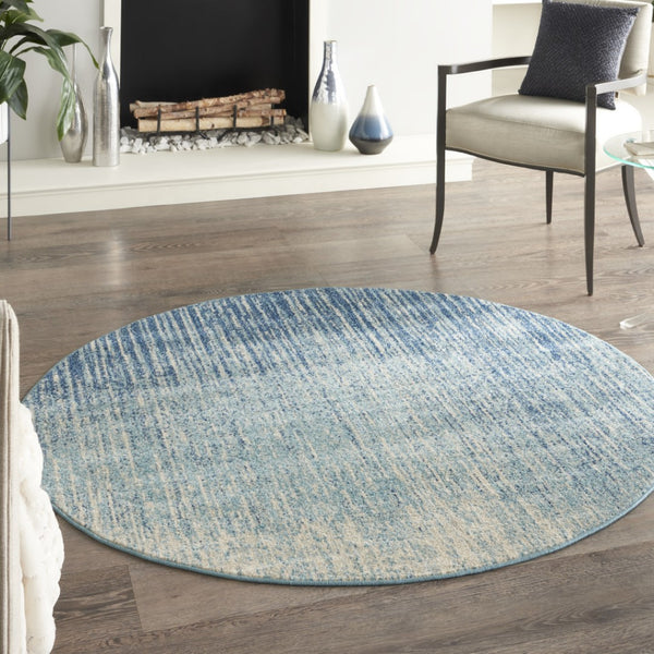 HomeRoots 5' Blue and Ivory Abstract Area Rug - Modern Design, Durable, Soft Pile for Any Room Decor Style 5' Round Round 385285