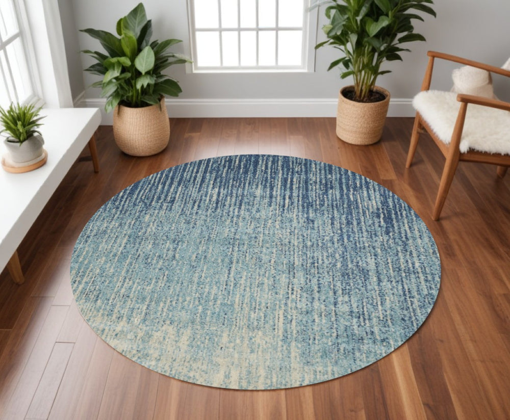 HomeRoots 5' Blue and Ivory Abstract Area Rug - Modern Design, Durable, Soft Pile for Any Room Decor Style 8' Round Round 385288