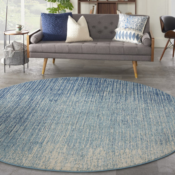 HomeRoots 5' Blue and Ivory Abstract Area Rug - Modern Design, Durable, Soft Pile for Any Room Decor Style 8' Round Round 385288