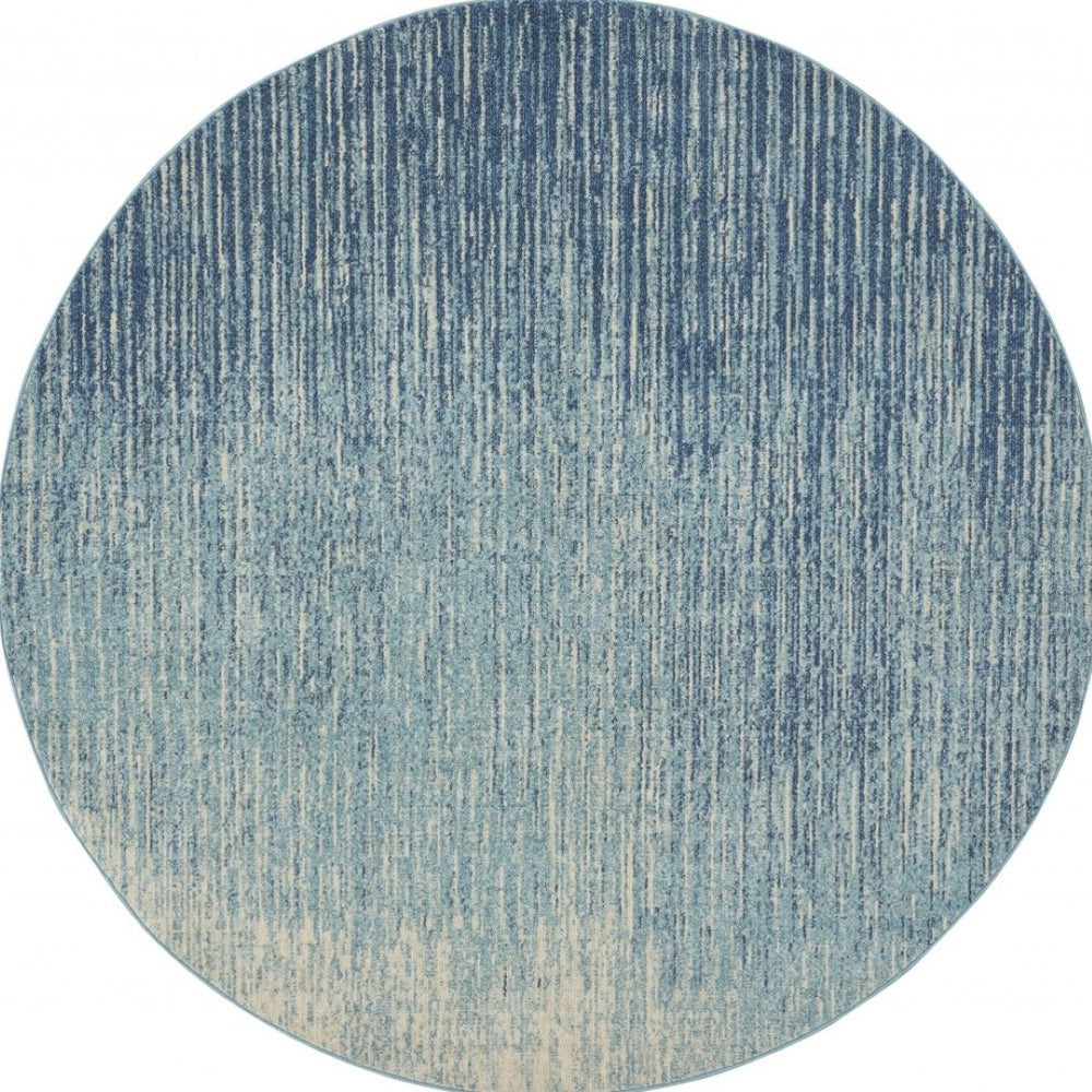 HomeRoots 5' Blue and Ivory Abstract Area Rug - Modern Design, Durable, Soft Pile for Any Room Decor Style 8' Round Round 385288