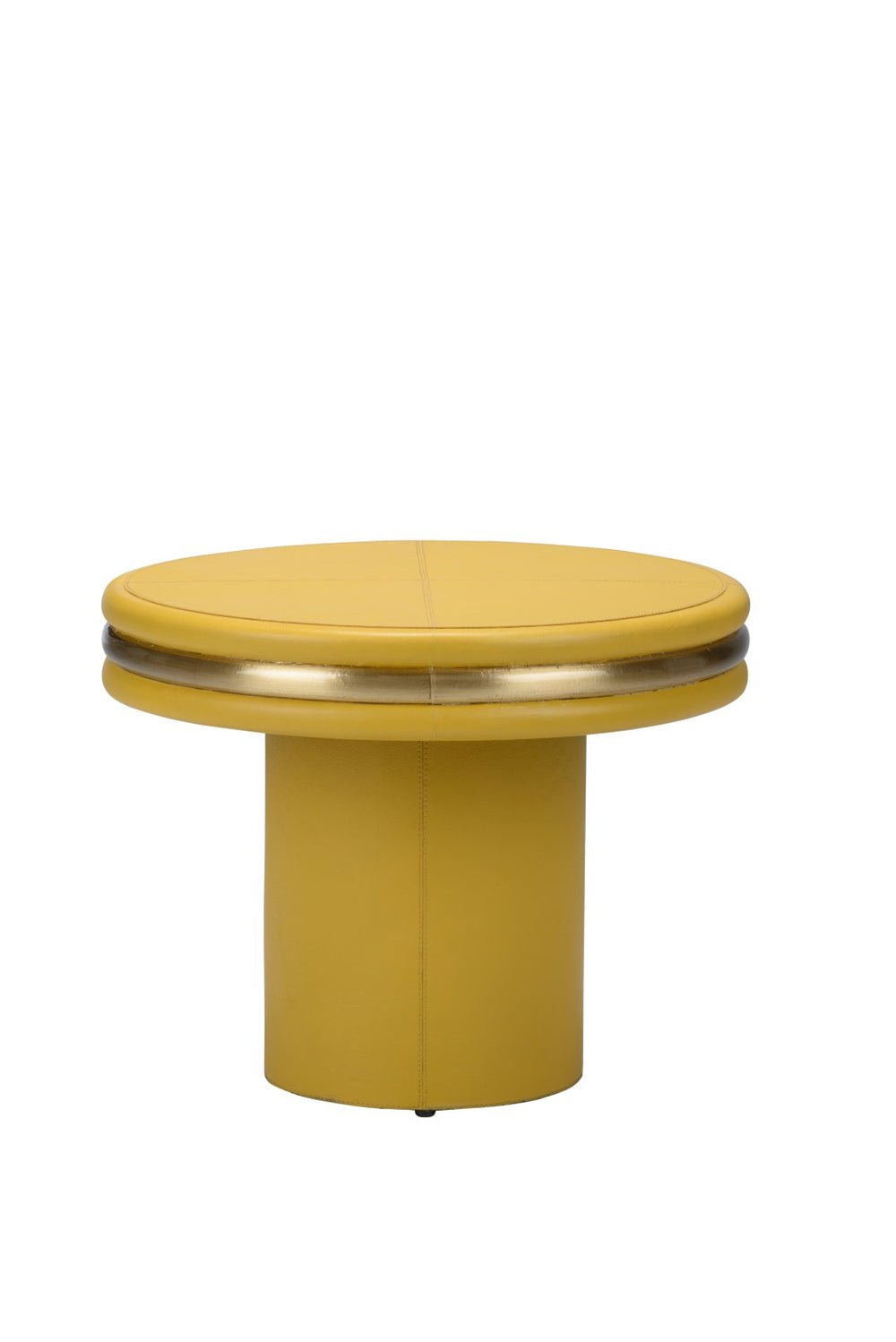 Chelsea House Edison Honey Leather Coffee Table With Brass Banding, Hand-Finished Patina & Wood Core, 19"H X 24" 385294