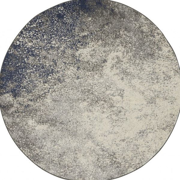 Homeroots 5' Gray And Ivory Round Abstract Power Loom Area Rug  Polypropylene 385295