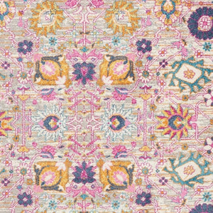 HomeRoots 7' Silver Gray and Pink Floral Distressed Area Rug - Timeless Elegance for Modern Living Spaces 5' X 7' 385301