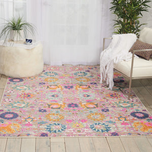 HomeRoots 7' Silver Gray and Pink Floral Distressed Area Rug - Timeless Elegance for Modern Living Spaces 5' X 7' 385301