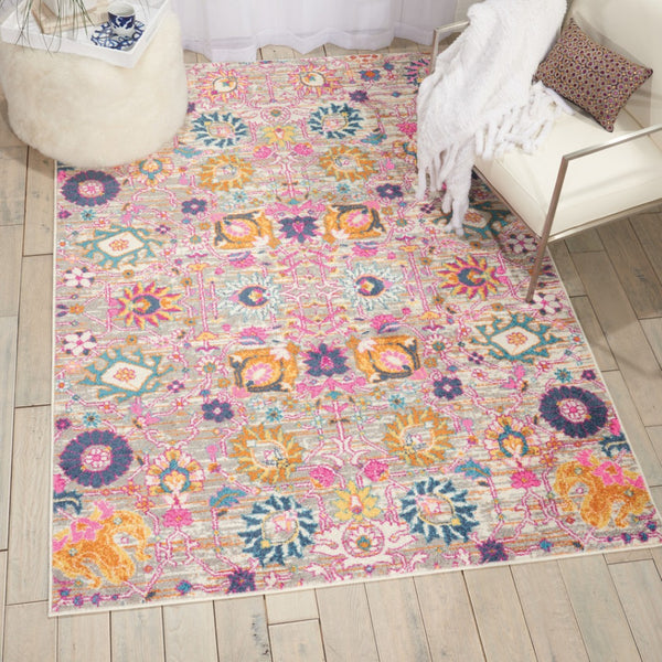 HomeRoots 7' Silver Gray and Pink Floral Distressed Area Rug - Timeless Elegance for Modern Living Spaces 5' X 7' 385301