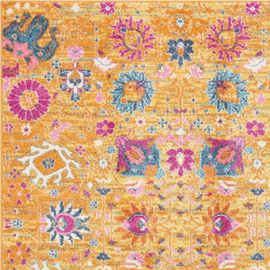 HomeRoots 5' Blue and Orange Floral Distressed Area Rug – Timeless Elegance for Modern and Traditional Spaces 5' X 7' Rectangle 385304