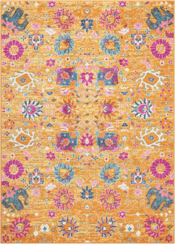 HomeRoots 5' Blue and Orange Floral Distressed Area Rug – Timeless Elegance for Modern and Traditional Spaces 5' X 7' Rectangle 385304