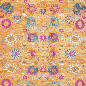 HomeRoots 5' Blue and Orange Floral Distressed Area Rug – Timeless Elegance for Modern and Traditional Spaces 5' X 7' Rectangle 385304