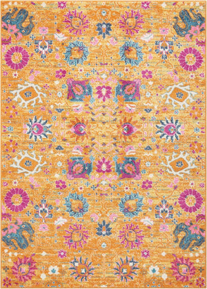HomeRoots 5' Blue and Orange Floral Distressed Area Rug – Timeless Elegance for Modern and Traditional Spaces 5' X 7' Rectangle 385304