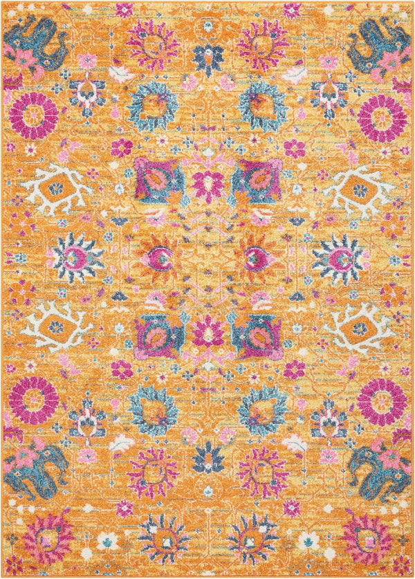 HomeRoots 5' Blue and Orange Floral Distressed Area Rug – Timeless Elegance for Modern and Traditional Spaces 5' X 7' Rectangle 385304