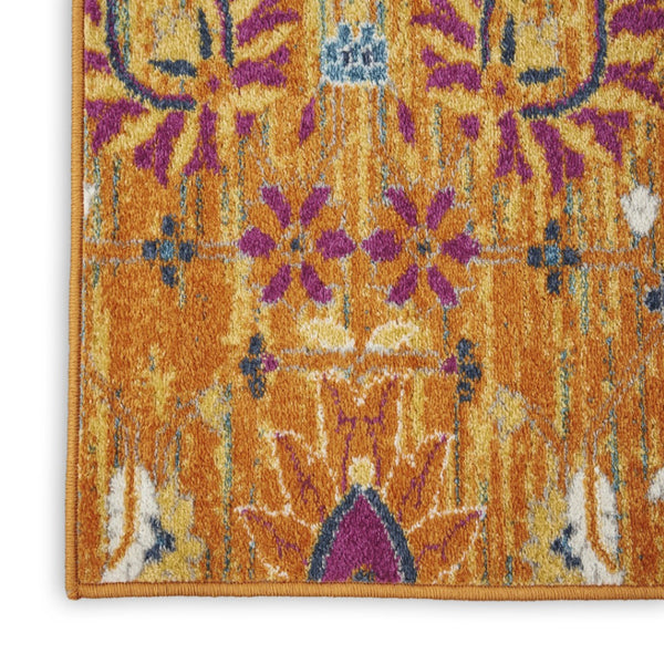 HomeRoots 5' Blue and Orange Floral Distressed Area Rug – Timeless Elegance for Modern and Traditional Spaces 7' X 10' Rectangle 385305