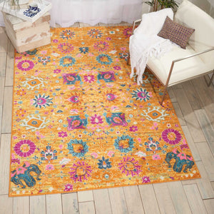 HomeRoots 5' Blue and Orange Floral Distressed Area Rug – Timeless Elegance for Modern and Traditional Spaces 7' X 10' Rectangle 385305
