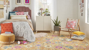 HomeRoots 5' Blue and Orange Floral Distressed Area Rug – Timeless Elegance for Modern and Traditional Spaces 7' X 10' Rectangle 385305
