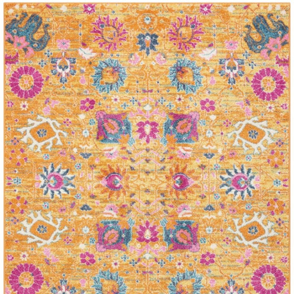 HomeRoots 5' Blue and Orange Floral Distressed Area Rug – Timeless Elegance for Modern and Traditional Spaces 7' X 10' Rectangle 385305