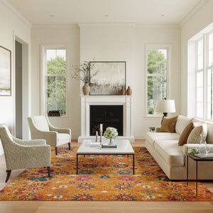 HomeRoots 5' Blue and Orange Floral Distressed Area Rug – Timeless Elegance for Modern and Traditional Spaces 8' X 10' Rectangle 385306